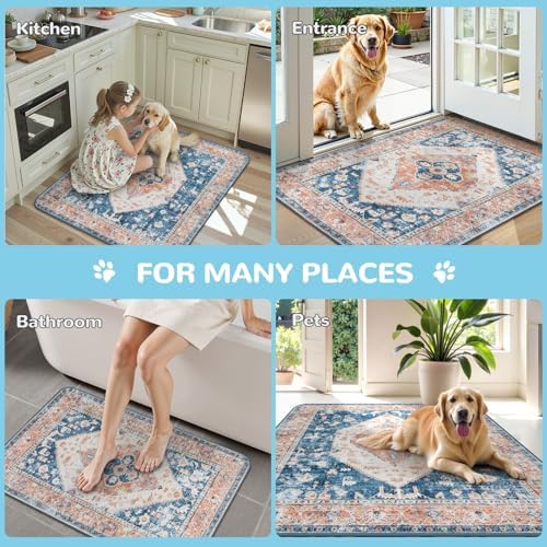 Lahome Extra-Large Washable Dog Pee Pads (72"x72") - Super Absorbent & Waterproof - Leakproof Reusable Mat for Playpens, Beds & Whelping , Convenient Cleanup,Beige Blue