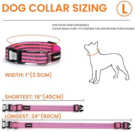 Personalized Dog Collar with QR Code Dog Tag, Rose Red L