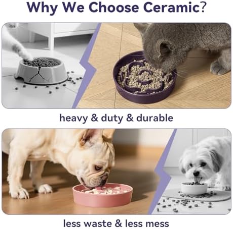 Ceramic Slow Feeder Dog Bowl, 0.8 Cups Anti -Slip Slow Feeding Bowl to Slow Down Eating, 6.3 Inch Dog Food Dish for Small Breeds, Grey