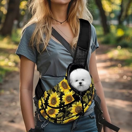 Sunflower Dog Carrier Sling for Small Dogs Adjustable Strap Cat Harness Breathable Mesh Pet Sling Carrier for Puppy Cats Rabbit Guinea Pig for Travel Walk