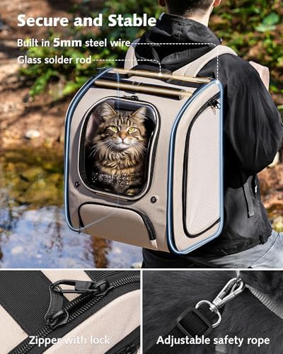 Pecute Cat Backpack Carrier,Large Space Cat Bubble Backpack,Ergonomic,Khaki
