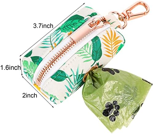 ARING PET Dog Waste Bag Dispenser, Cotton Doggy Poop Bags Holders Attach to Any Leashes, Portable Washable Leaf Pattern Pet Waste Pouch Dispenser with Metal Zipper