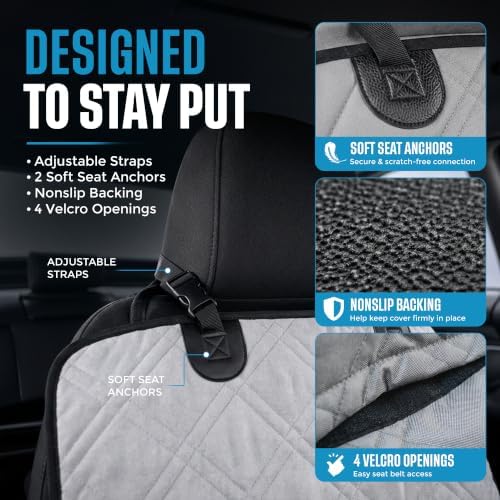 Bulldogology Dog Car Seat Cover Waterproof Heavy Duty Bench Dog Hammock Backseat Protector from Hair, Muddy Paws, Scratches - Pet Car Seat Cover for Cars Trucks SUVs (X-Large, Grey)