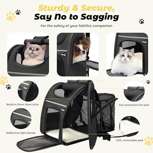Zavothy Cat Backpack Carrier – Expandable Airline Approved Pet Travel Bag for Cats & Small Dogs, Breathable Mesh Pet Carrier Backpack with Padded Base (Black)