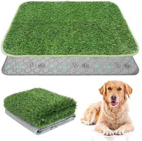 KOOLTAIL Dog Grass Pad with Washable Pee Pads for Puppy Potty Tray,32"*38" Soft Artificial Turf Multipurpose Reusable Grass Patch Pads for Dogs Litter Box, Leakproof for Doggie Training Indoor Outdoor