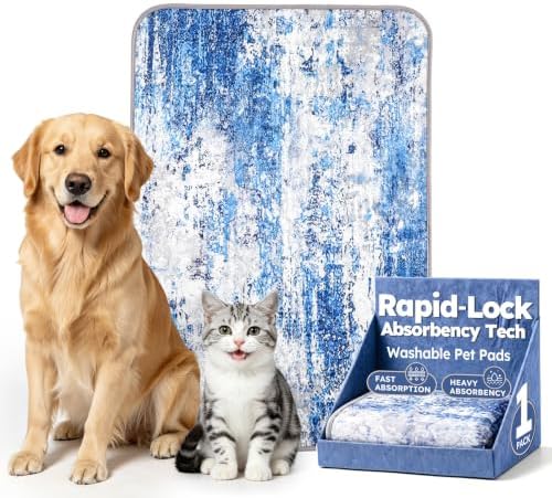 Yoofoss Washable Pee Pads for Dogs and Cats, Super Absorbent Reusable Dog Training Pads with Waterproof, Non-Slip Backing, Abstract Blue Gray, 24x36 Inch,2 Pack