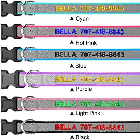 Reflective Personalized Dog Collars - Custom Dog Collar Embroidered with Name and Phone Number for Boy and Girl Dogs,Adjustable for Puppy Small Medium Large Dogs