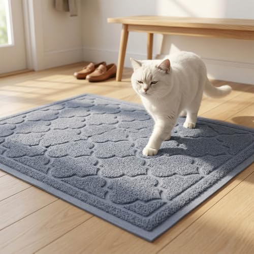 Cat Litter Mat Litter Trapping Mat, Non-Slip, Less Waste Cat Litter Box Mat,Door mats, Entrance mats，Waterproof, Anti Slip, and pet Urine Resistant，47" x 36" LightBlue
