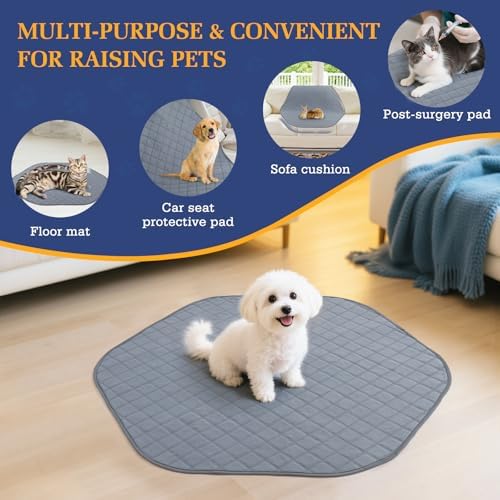Pawaboo Pee Pad for Dogs and Cats, Hexagon Small Animals Cage Tent Pee Pad, Pet Absorbent Mat Reusable Dog Playpen Liner, Pet Fence Mat with Non-Slip Rubber Pads for Indoor/Outdoor, 44.5in, Gray