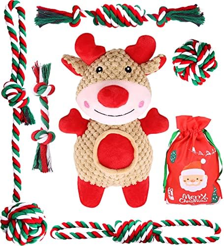 Pweituoet Christmas Dog Toys, 6 Pack Dog Rope Toys and Plush Dog Toys/Dog Gifts for Puppy Small Medium Large Dogs