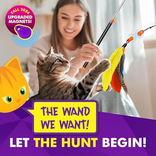 Cat Amazing Snatch - Magnetic Cat Wand Toy! Telescoping, Durable Feather Toy for Cats - Fishing Pole & Teaser Wand String Stick - Cats Can Really Catch!