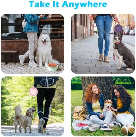 PetBonus 2-Pack Large Silicone Collapsible Dog Bowls, 34oz/1000ml BPA Free Portable Foldable Travel Bowl for Pet Cat, Food Water Feeding Dish for Camping with 2 Carabiners (Light Mint, Beige Cream)