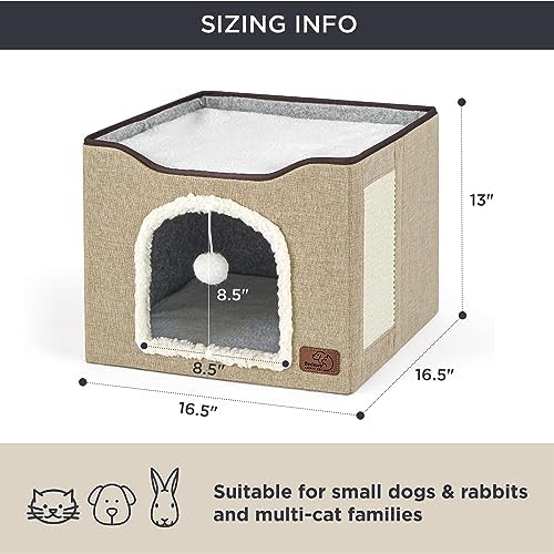 Bedsure Cat House Bed for Indoor Cats with Fluffy Ball and Scratch Pad