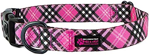 Max and Neo Plaid Pattern NEO Dog Collar - We Donate a Collar to a Dog Rescue for Every Collar Sold (Pink, Small)