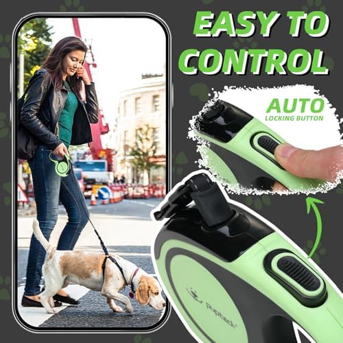 PUPTECK Retractable Dog Leash with Detachable Chew Proof Cable, Green, 16ft