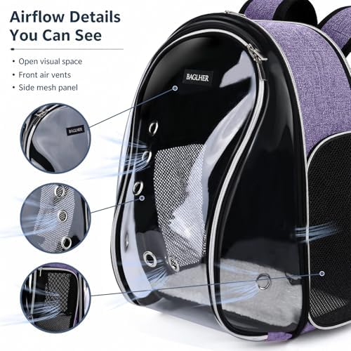 BAGLHER Cat Carrier Backpack Bubble - Fit Up to 18 Lbs - Airline-Approved Dog Backpack Carrier for Small Pets Puppies Dogs Bunny, Space Capsule Dog Carrier Backpack for Travel Outdoor Hiking, Purple