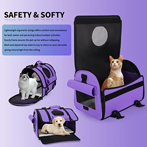 Mile High Life | Outdoor Travel Pet Carrier | Hiking Outdoor Dog Carrier Backpack | Collapsible Dog Carrier for Small Medium Dogs | Cat Crates w Breathable Mesh with Soft-Sided (Purple)