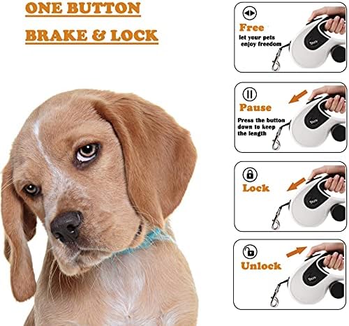 16Ft Retractable Dog Leash with Bag Dispenser and Poop Bag, Sturdy Extendable Retractable Dog Leashes for Small Medium Large,360 Tape Durl Nylon Puppy Walking Leash One Button Break & Lock