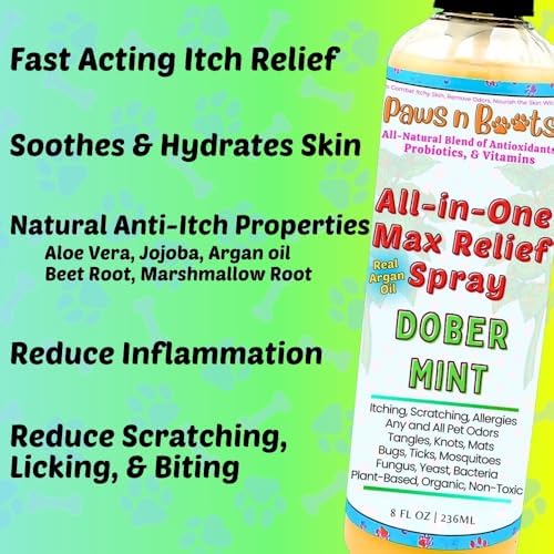 All-in-One Max Relief Spray - 100% Natural, Organic, & Plant-Based. Dry Shampoo, Deodorize, Detangle, Repel. Fast Relief Itching & Inflammation. Safe to Use on All Surfaces & Pets. Tear-Free. Mint