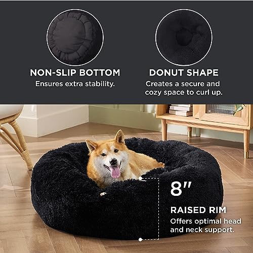 Bedsure Calming Dog Bed Medium Size Dog Donut Washable Pet Bed,30ins Black