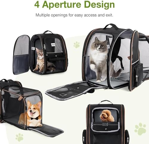 Large Cat Backpack Carrier Expandable Pet Carrier Backpack for Small Dogs Medium Cats Fit Up to 18 Lbs, Dog Backpack Carrier, Foldable Puppy Backpack Carrier for Travel, Black