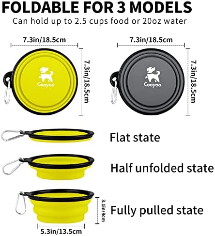 COOYOO Collapsible Dog Bowl,2 Pack Collapsible Dog Water Bowls for Cats Dogs,Portable Pet Feeding Watering Dish for Walking Parking Traveling with 2 Carabiners