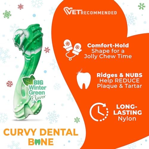 Nylabone Power Chew Holiday Curvy Dental Bone Dog Chew Toy, Large