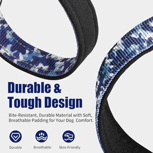 Kazazoo Large Dog Collar, Reflective Collar,No Pull,Heavy Duty Collar,Soft Neoprene & Quick Release Buckle Dog Collars for Labrador,German Shepherd,Golden Retriever Blue camo-L