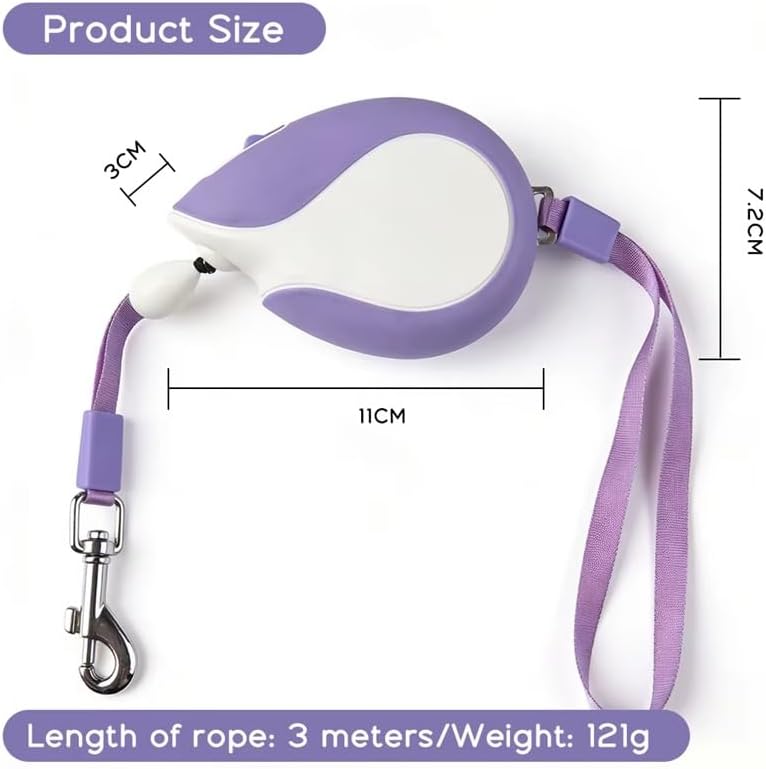 Mini Retractable Dog Leash 3M/10FT Automatic Lead 360° Tangle-Free Quick Brake Button Extendable Rope for Small Dogs Outdoor Travel Walking Hiking Pet Cat Traction