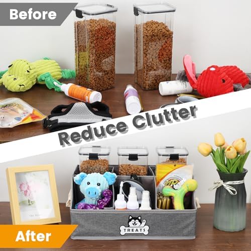 Dog Treat Storage Organizer for Countertop with Fabric Handle and Dividers