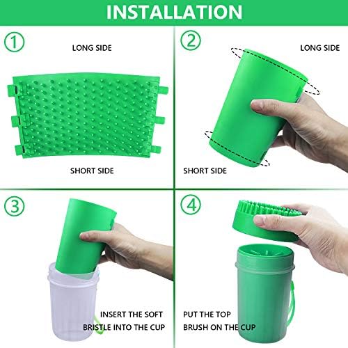 2 In 1 Dog Paw Washing Cup, Portable Dog Foot Pet Paw Washer/Cleaner with Top Brush and Inside Bristles for Muddy Paws (L, Green)