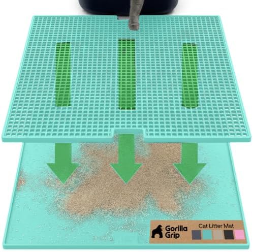 GORILLA GRIP Cat Litter Box Mat, Dual Layer Silicone Tray, 35x23, Turquoise