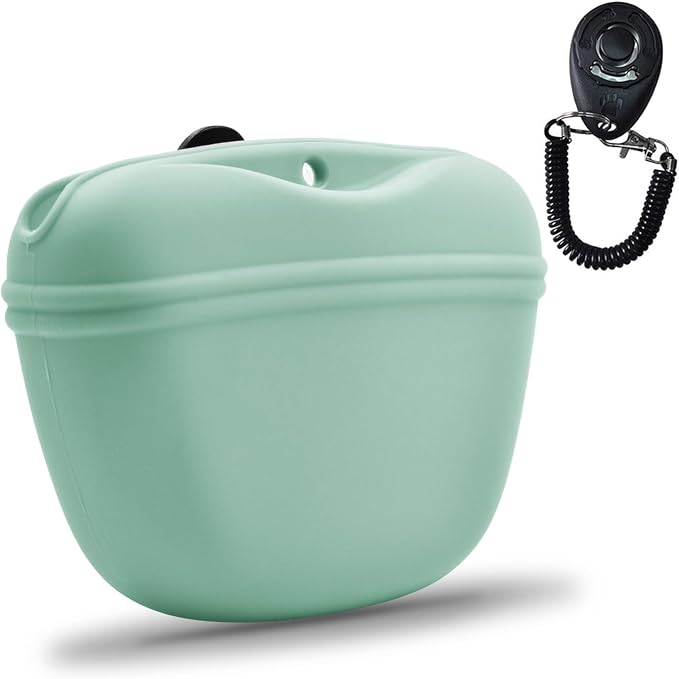 AUDWUD Silicone Dog Treat Pouch with Clicker Magnetic Closure Secure Clip | Upgraded clip keeps your treat pouch secure during training.Magnetic closure allows fast one hand access.Includes dog click