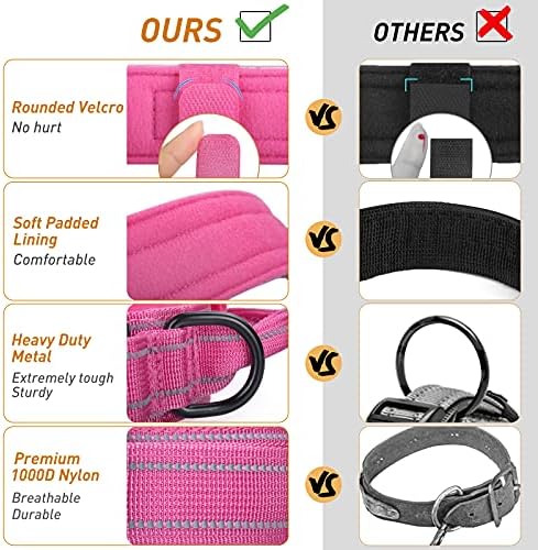 AUBELL Reflective Tactical Heavy Duty Dog Collar with Handle,Pink M