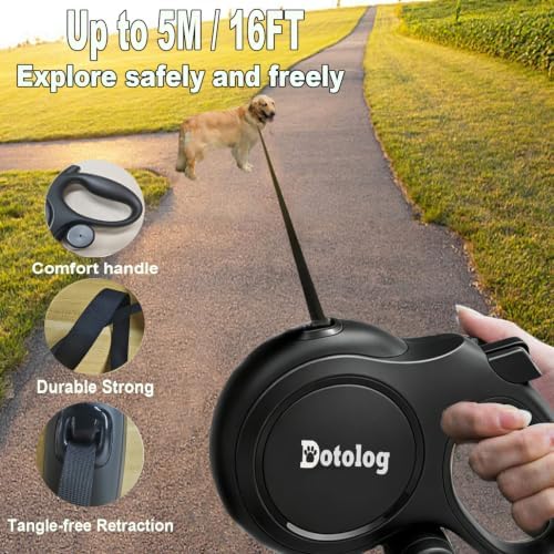Retractable Dog Leash,16ft Retractable Lead with Bungee Leads for 2 Dogs,Double Leash with Dog Safety Harness Buckle, Extendable Lead 5m for Medium Large Dogs (Black, 5m)