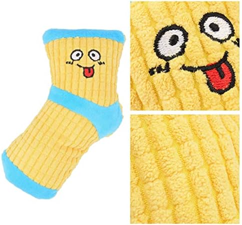 Squeaky Dog Toys, Funny Dog Toys Stuffed Plush Dog Toy, Cute Socks Dog Birthday Gift Dog Chew Toys Pet Toys for Small Medium Dogs(Blue Yellow)