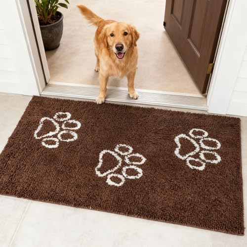 EXPAWLORER Dog Door Mat for Muddy Paws - Highly Absorbent Microfiber Pet Rug, Quick Dry Chenille Dog Runner Rug Indoor Outdoor, Non-Slip Entryway Carpet Washable Mud Mat for Dogs, Brown 60"x30"