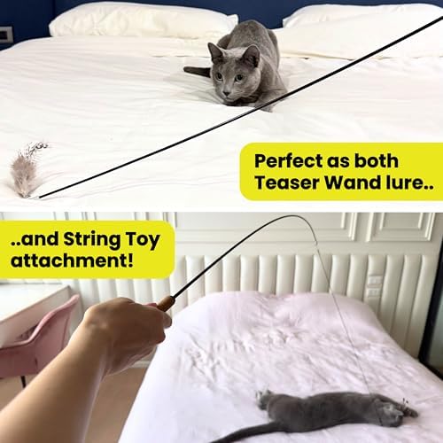 Cat Feather Toy Refill 3-Pack, Natural Feather Cat Toys for Kittens & Bored Indoor Cats, Small Cat Wand Attachments, Feather Replacement for Forever Stick Cat Wand, Cat Wand Refill