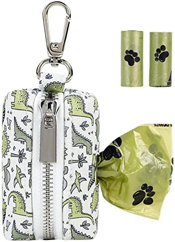 ARING PET Dog Waste Bag Dispenser, Cotton Doggy Poop Bags Holders Attach to Any Leashes, Portable Washable Dinosaur Pet Waste Pouch Dispenser with Metal Zipper