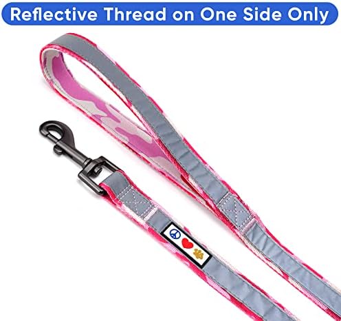 Pawtitas Camo Pink Dog Leash 6 ft Custom ID Lead for Dogs & Puppies Reflective Comfortable Padded Handle Embroidered Name & Phone Number