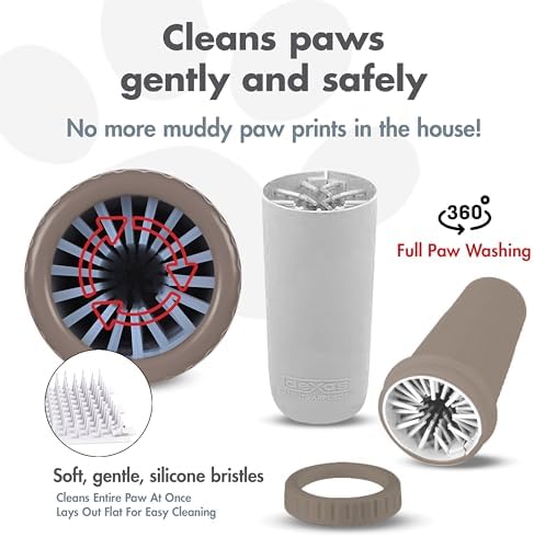 Dexas MudBuster Large Dog Paw Cleaner, Taupe, Fits 2.5"-3.5" Wide Paws, Gentle Silicone Bristles for Quick, Easy Cleaning