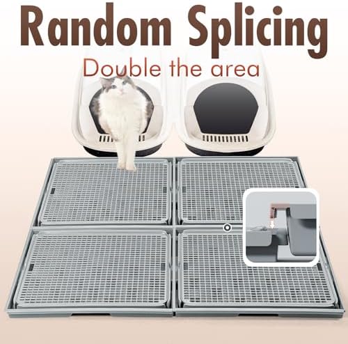 2Pack Cat Litter Box Step, Litter Catcher, Expandable Interlock Litter Mat, Washable Easy Clean, Waterproof & Urine Proof, Dark Grey