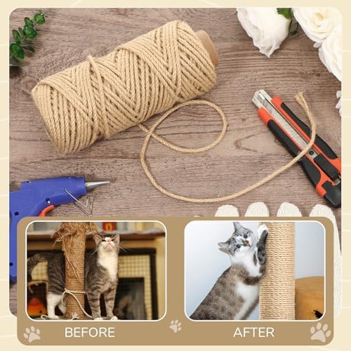 Natural Sisal Cat Rope for Posts, 1/6in ×164ft, Original Color