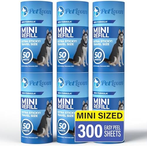 PetLovers Extra Sticky Lint Roller Mega Value Set for Pet Hair Removal, Dog and Cat Lint Remover (6 Pack Mini Refills)