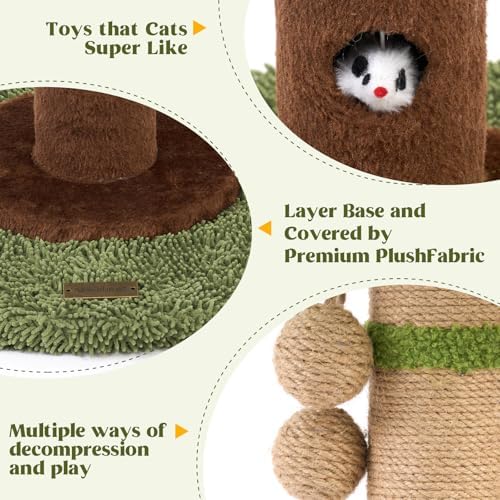 Woochpet Cat Scratching Post for Indoor Cats and Kitten - 35.43" Tall Cat Scratching Post with Sisal Rope,Palm Tree Cat Scratch Post with Hanging Ball (35.4-Green, 35.4in)