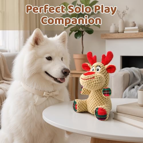 Reindeer Squeaky Dog Toy – Soft Crinkle Stuffed Chew Toy for Small & Medium Dogs, Cute Plush Puppy Toy