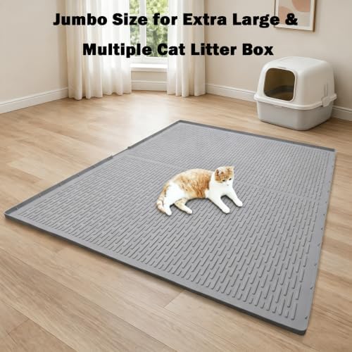 Cat Litter Box Mat, 47" x 35" Extra Large Silicone Cat Litter Mat