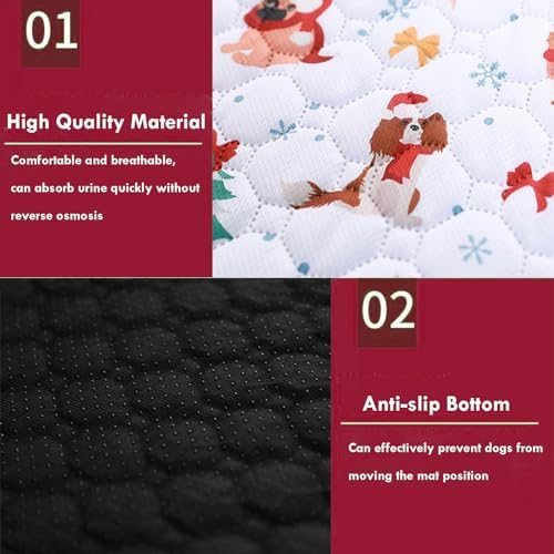 BAMY 2 Pcs Washable Dog Pee Pads Christmas Pet Training Pads Non-Slip Waterproof Doggie Whelping Pad Reusable Dogs Mat with Santa Claus Snowman Elk Pattern (Elk, 28x20 inch)