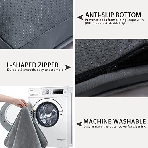 Dog Crate Bed Waterproof Deluxe Plush Dog Beds with Removable Washable Cover Anti-Slip Bottom Pet Sleeping Mattress for Large, Medium, Jumbo, Small Dogs, 35 x 22 inch, Gray (Pack of 2)