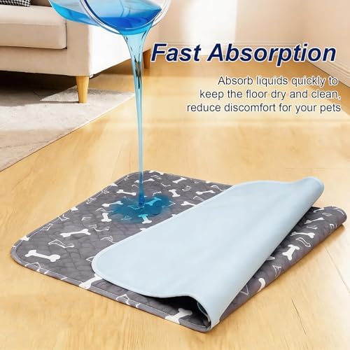 Puppy Pads with Pheromones, Washable Pee Pads for Dogs Potty Training, Reusable Dog Mat with Pet Hair Removal Gloves for Playpen, Crate, Whelping Box (Gray,M)